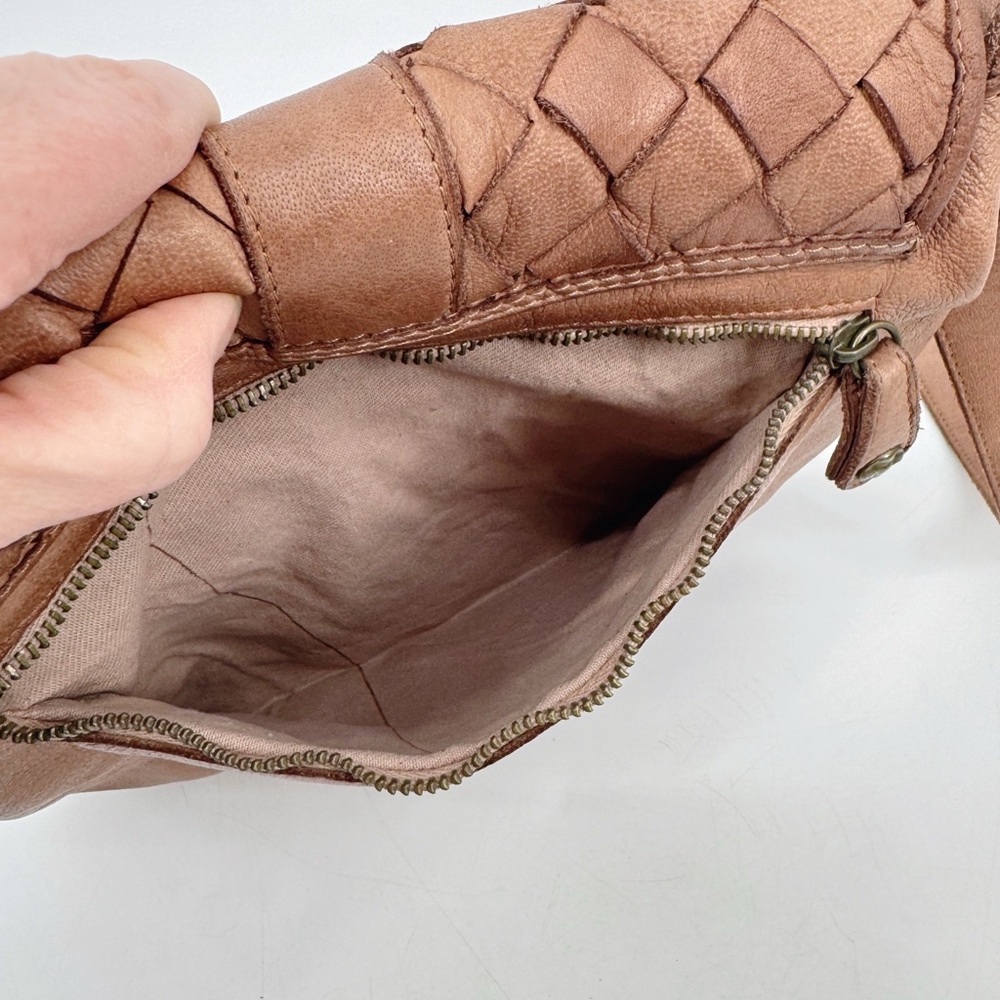 Civico 93 Genuine Leather Woven Flap Crossbody Bag Brown Made in Italy - Picture 6 of 12
